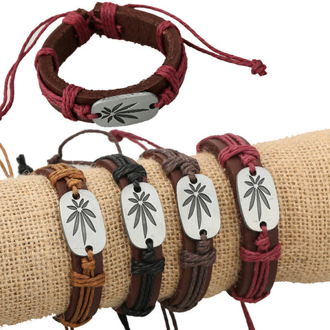 Weed Casual Handmade Woven Vintage Woven Charm Brown Genuine Leather Women Bracelets Men Jewelry Wholesale Accessories