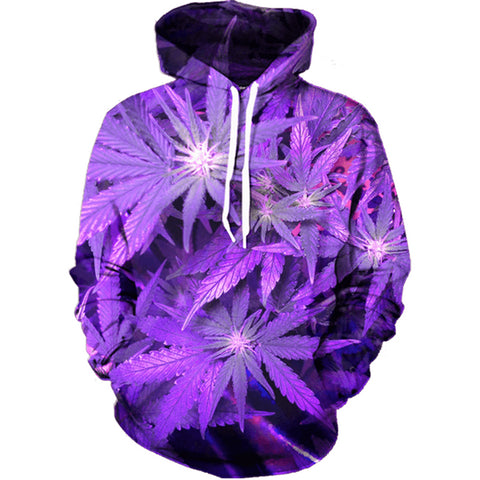 3D Hoodie Purple WeedLeaf Print