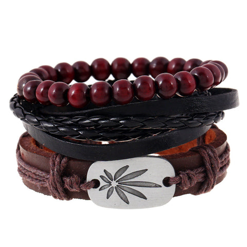 Fashion Jewelry Weed Bracelet Jamaica Leather Hip hop Buddha Wine Beads Bracelet for Women Men Girl Gifts Wristband 3pcs/set