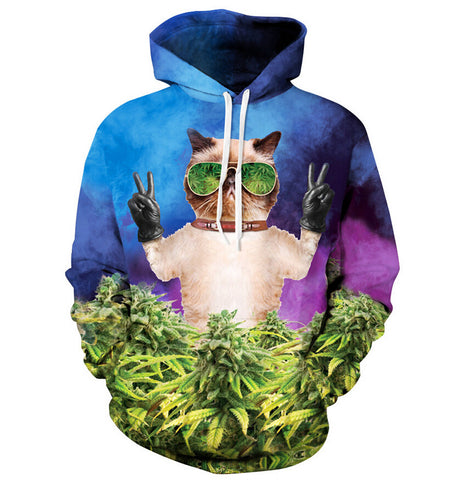 harajuku style coral hipster cat Hoodie women/men printed hoodies Weed Leaf Sweatshirts 3d Long sleeve shirts Free shipping